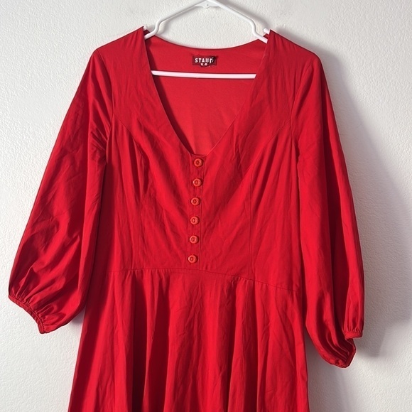 STAUD Veronica Stretch Cotton Poplin Red Dress Size 6 - Picture 4 of 11